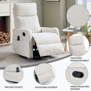 Beige Heat Massage Manual Recliner Chair with Rocker and Swivel