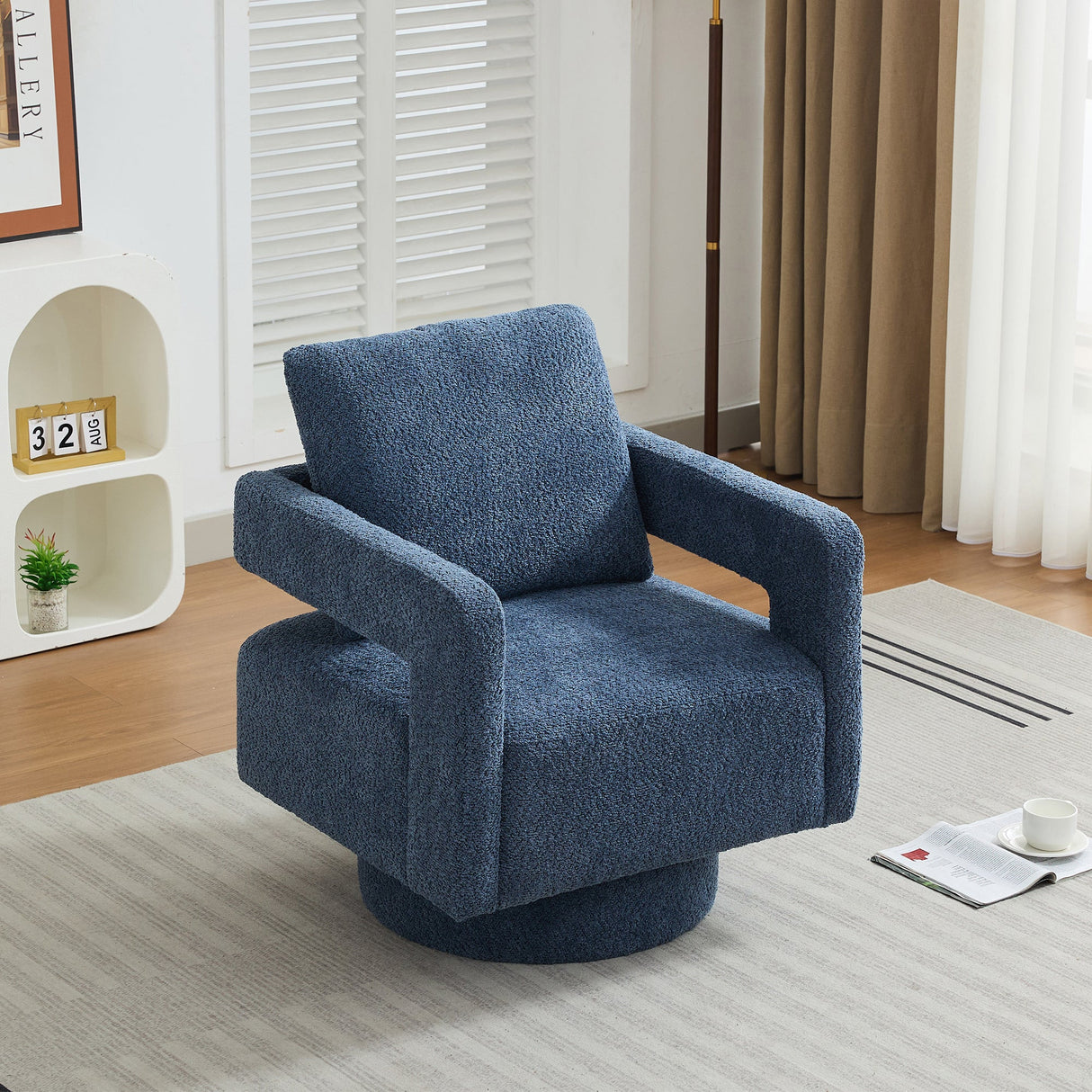 Stonewell Square Swivel Accent Chair with Open Back