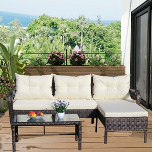 Outdoor Patio Furniture 3-Piece Conversation Set (Beige Cushion)