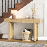 Narrow Console Table with Rattan Accent (Natural)