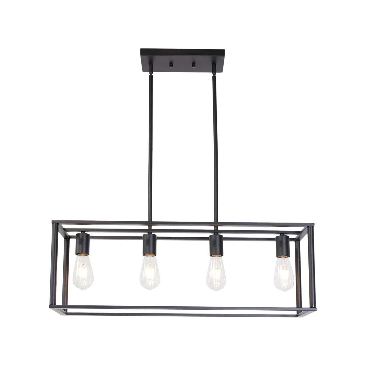 Pendant lighting 4 light industrial vintage open frame rectangle chandeliers modern black linear cage ceiling light fixture