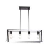 Pendant lighting 4 light industrial vintage open frame rectangle chandeliers modern black linear cage ceiling light fixture