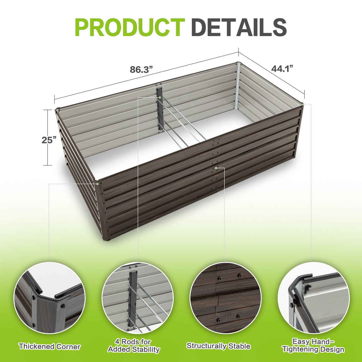 Woodgrain Galvanized Raised Garden Bed Kit with Metal Strength - Brown