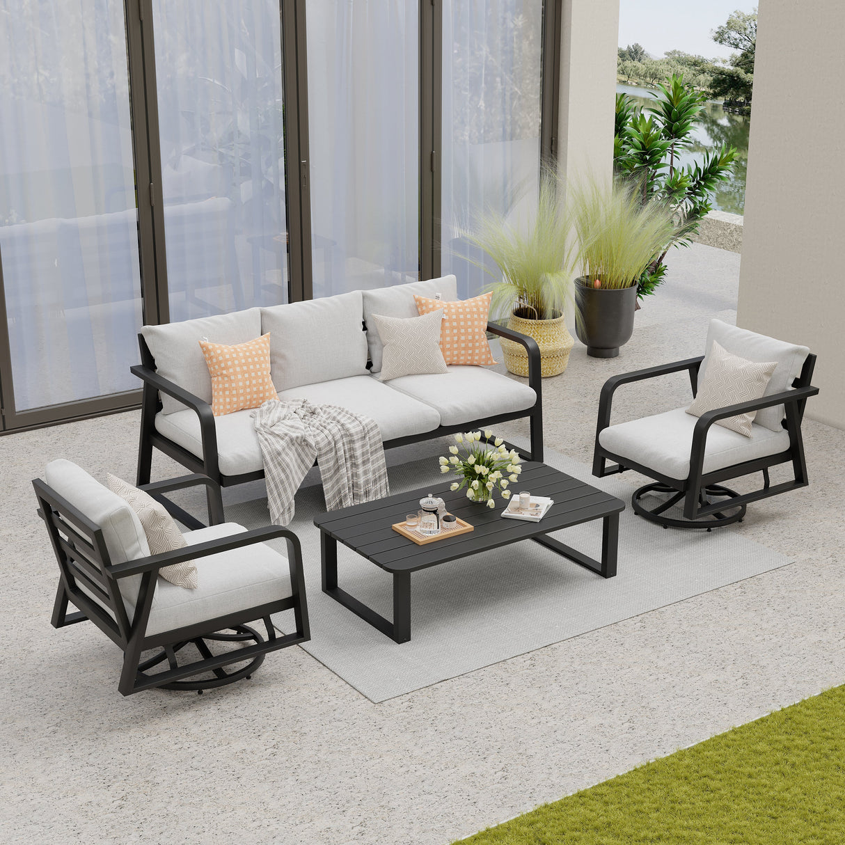 FR One Three-Seater Sofa + Two Swivel Chairs + One Coffee Table