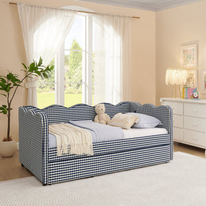 Cozy Gingham Daybed with Trundle Twin Size Sofa Bed