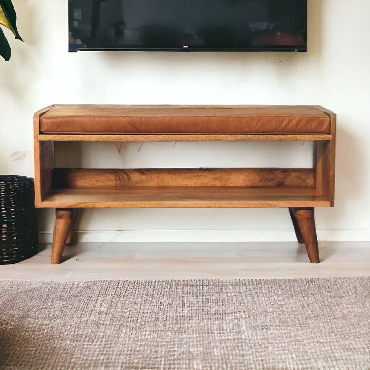 Solid Wood Bench With Upholstered Sea