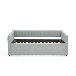 Upholstered Daybed With Trundle With Vertical Stripes