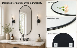 Black PVC Frame Mirror 18X40 Inch