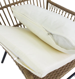 6PCS Outdoor Patio Balcony Natural Color Wicker Sofa Chair Set with Beige Cushion and Round Tempered Glass Table