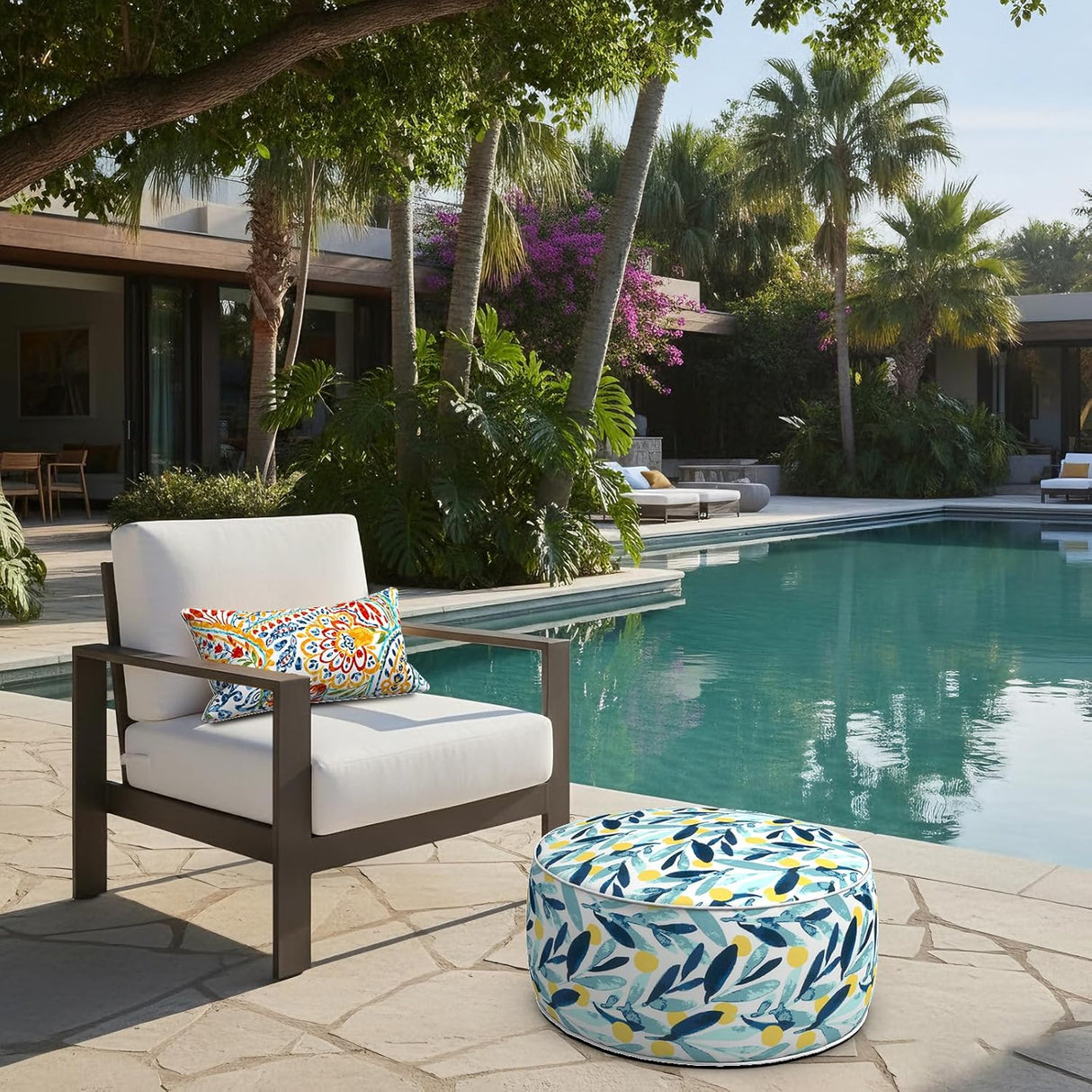 2 Pack Outdoor Inflatable Ottoman 21"x21"x9" - Coastal Leaves