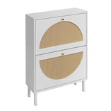 2 Door Shoe Rack, Rattan, Double Layer, Suitable For Living Room, Hallway - White