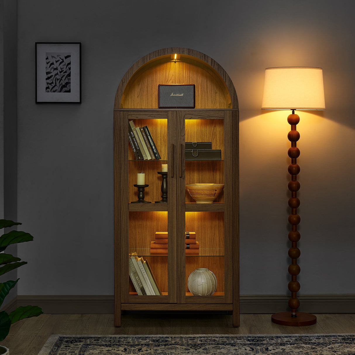 High Arched Storage Cabinet with Lamp