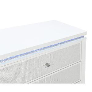 Adalid - Dresser With LED Light And Glittered Drawer Fronts - White