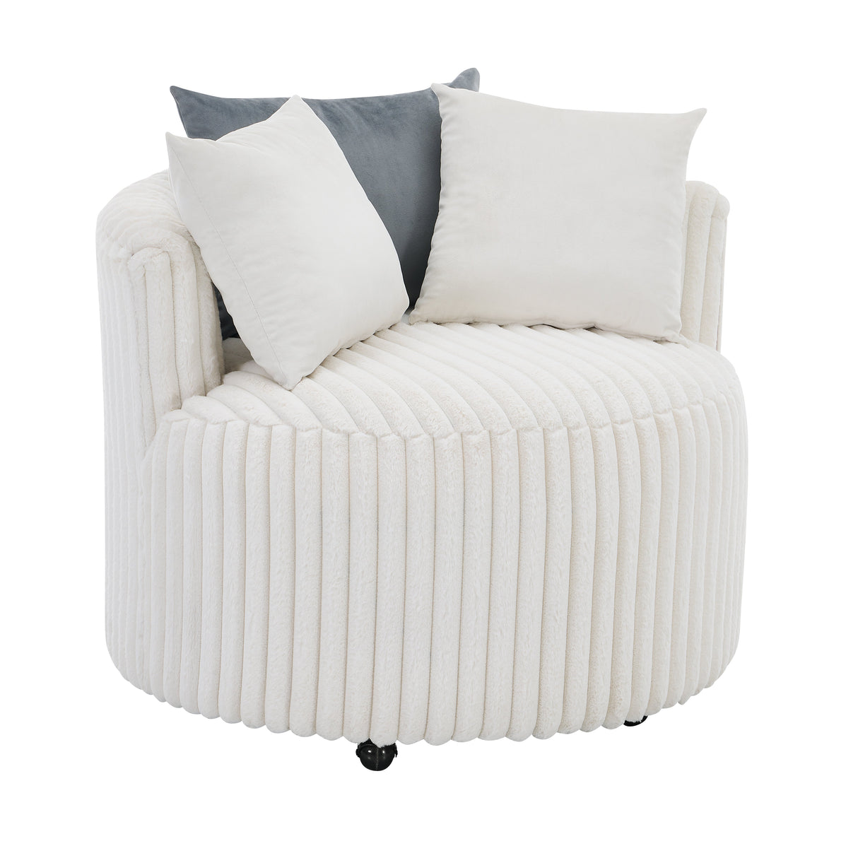 Malna Plush Wide Wale Corduroy Upholstered Barrel Accent Chair with Wheels