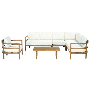 Outdoor Acacia Wood 6-Seater Sectional Sofa Set