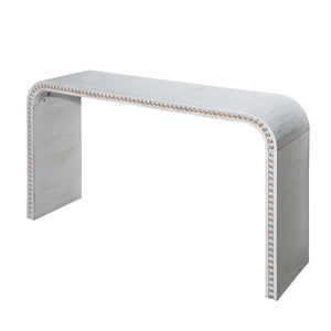 Washed white Console Table, 59in Entryway Table, Curved Waterfall-style Table,Console table with wood beads,Entrance Table for Entryway, Hallway, Living Room, Foyer, Corridor, Office