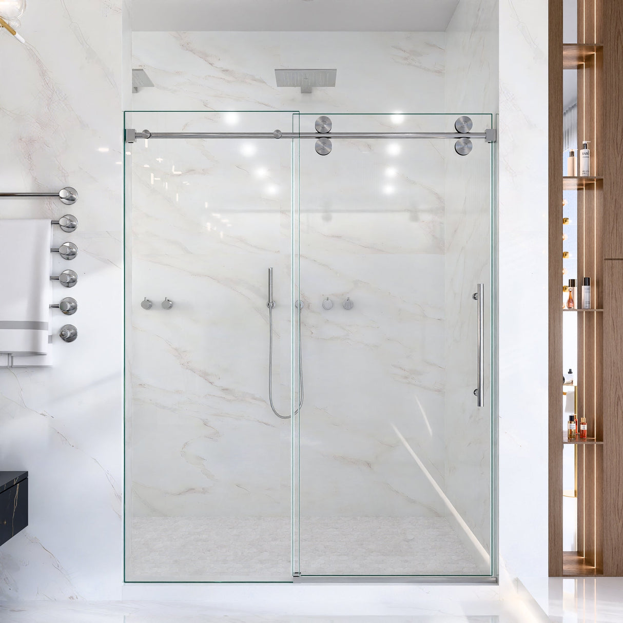 56-60"W x 72"H Frameless Sliding Shower Door – Clear Tempered Glass