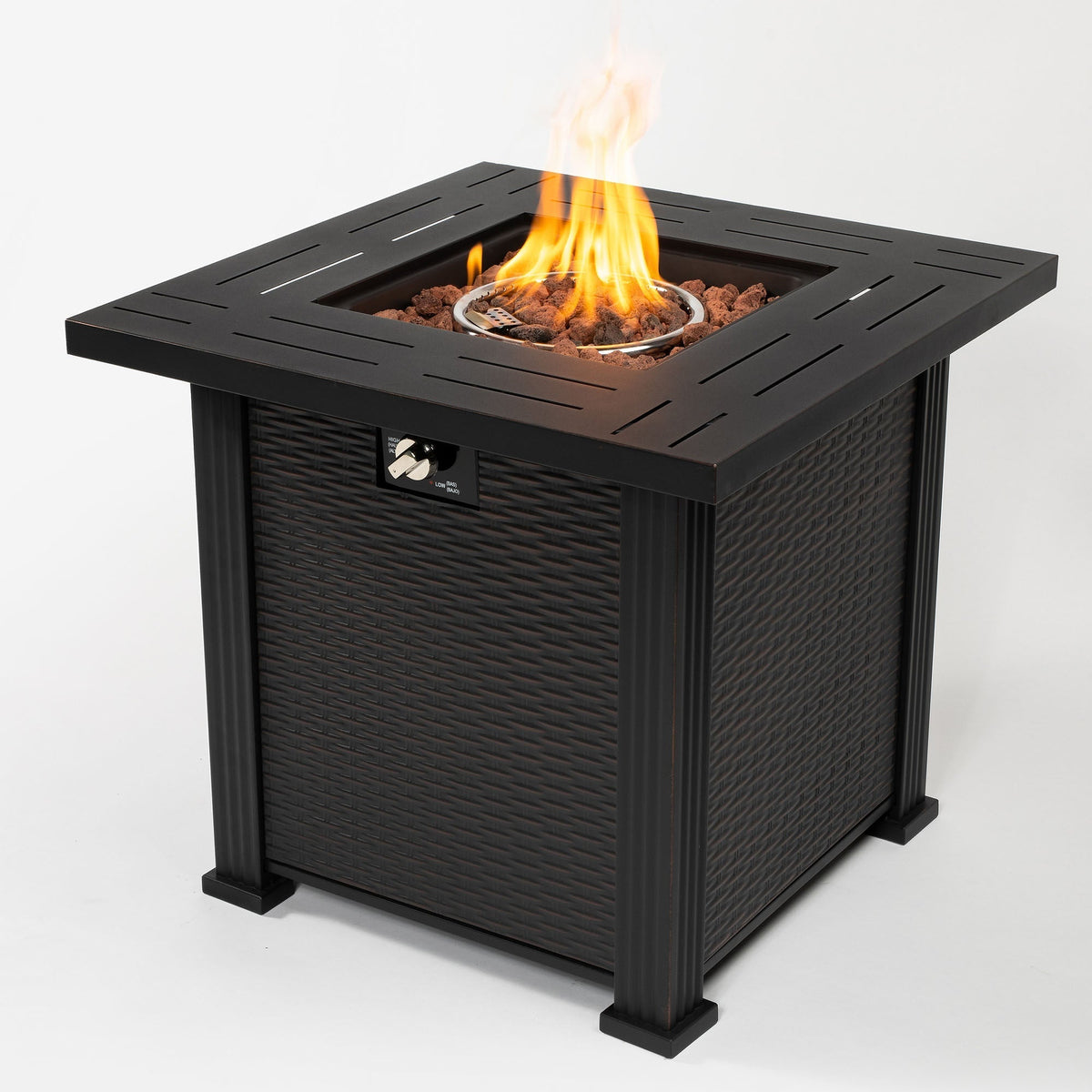 28" Propane Gas Fire Pit Table, 50000 BTU Square Steel Fire Pit