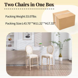 French Country 26'' Height Bar Chairs with Beige Linen Upholstery - Set of 2