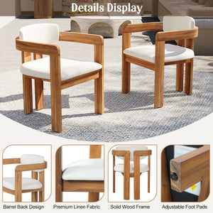 Set of 2 Outdoor Acacia Wood Dining Chairs with Cushions