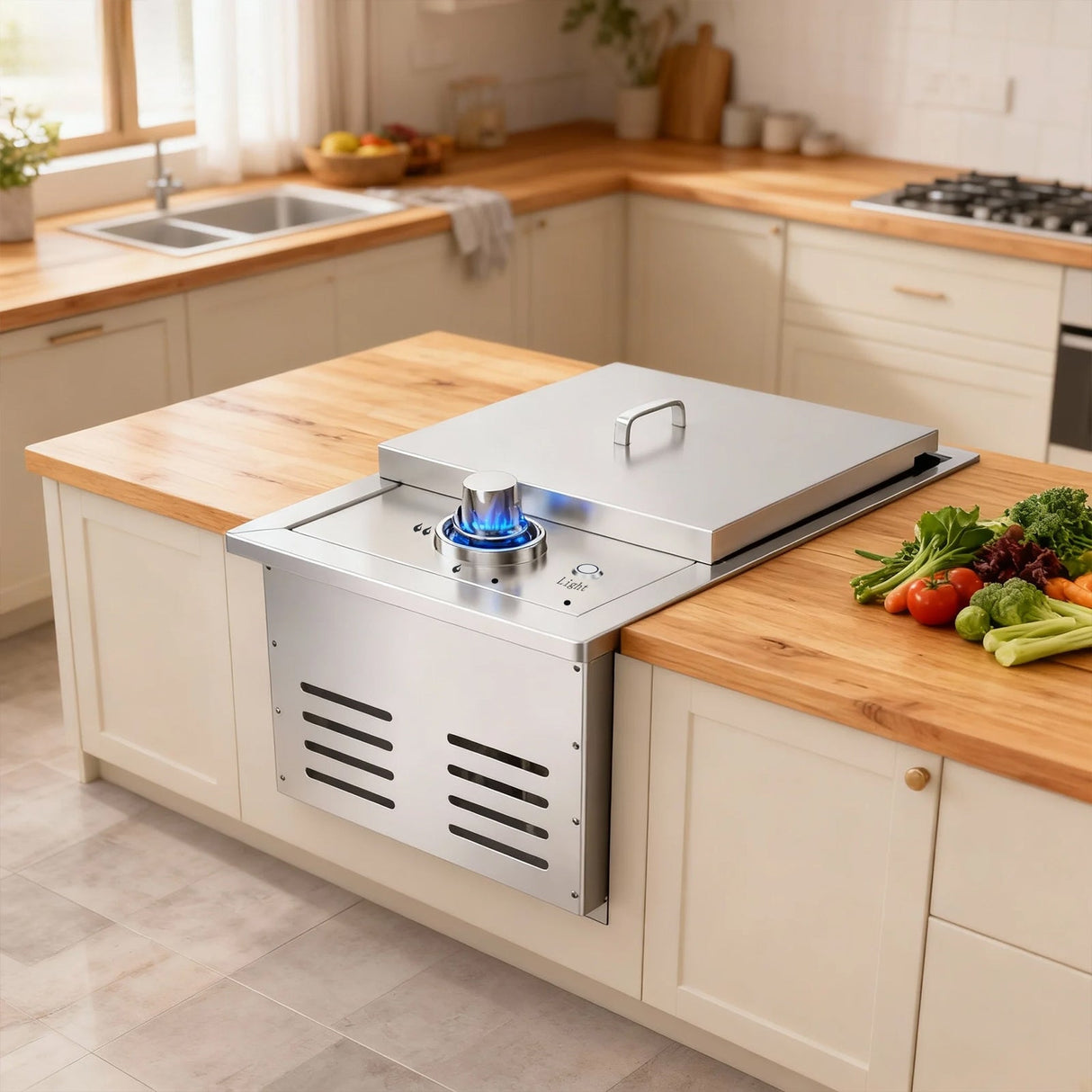 Single Grilling Side Burner, 17,000BTU Liquid Propane