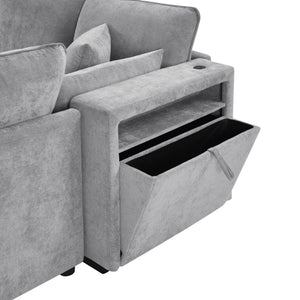 Modern Sectional Sofa U-Shaped With Movable Ottoman Storage Armrests And USB Ports