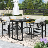U_Style Iron Outdoor Dining Set with Acacia Wood Armrest