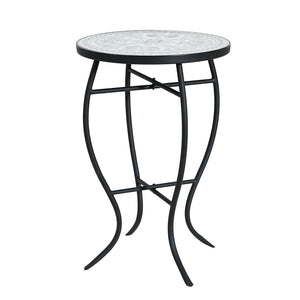 Outdoor Round Side Table With Mosaic Style Top And Curved Iron Legs