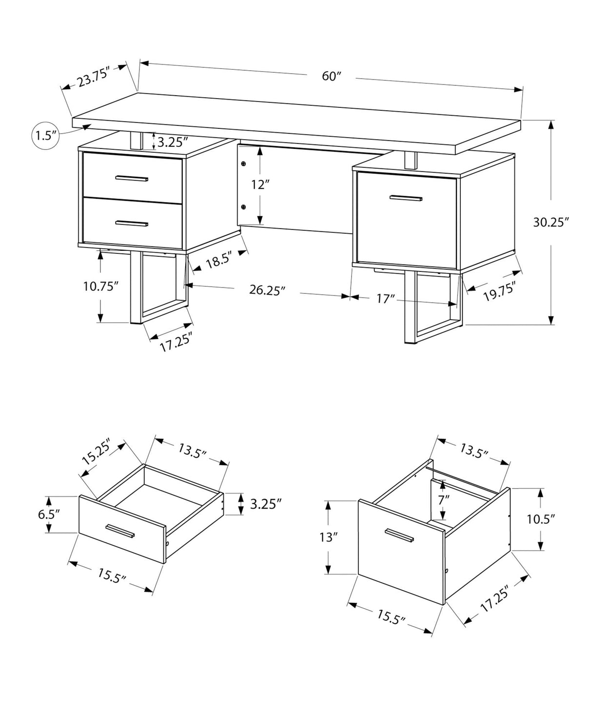 Computer Desk For Home Office, Laptop, Left, Right Set-Up, Storage Drawers, Contemporary & Modern