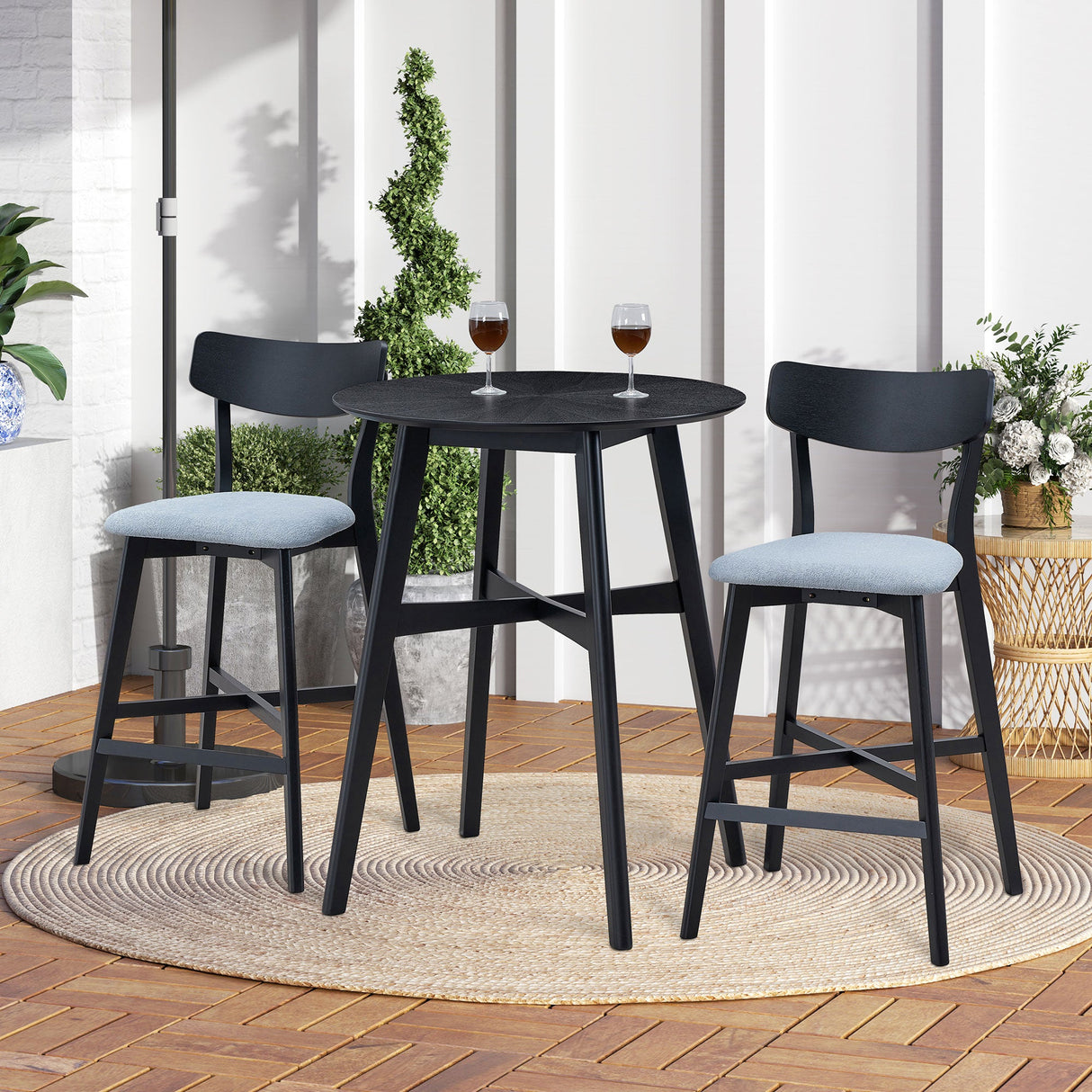 Wooden Bar Chairs Set of 2, Modern Soft Upholstered Kitchen Island Chairs