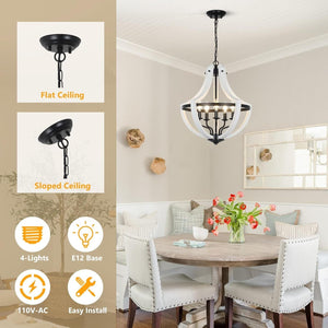 5-Light Convertible White Wood Farmhouse Chandelier