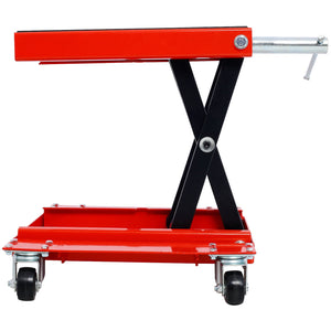 Heavy Duty Motorcycle Lift Jack With Dolly Tray And Wide Deck - Red