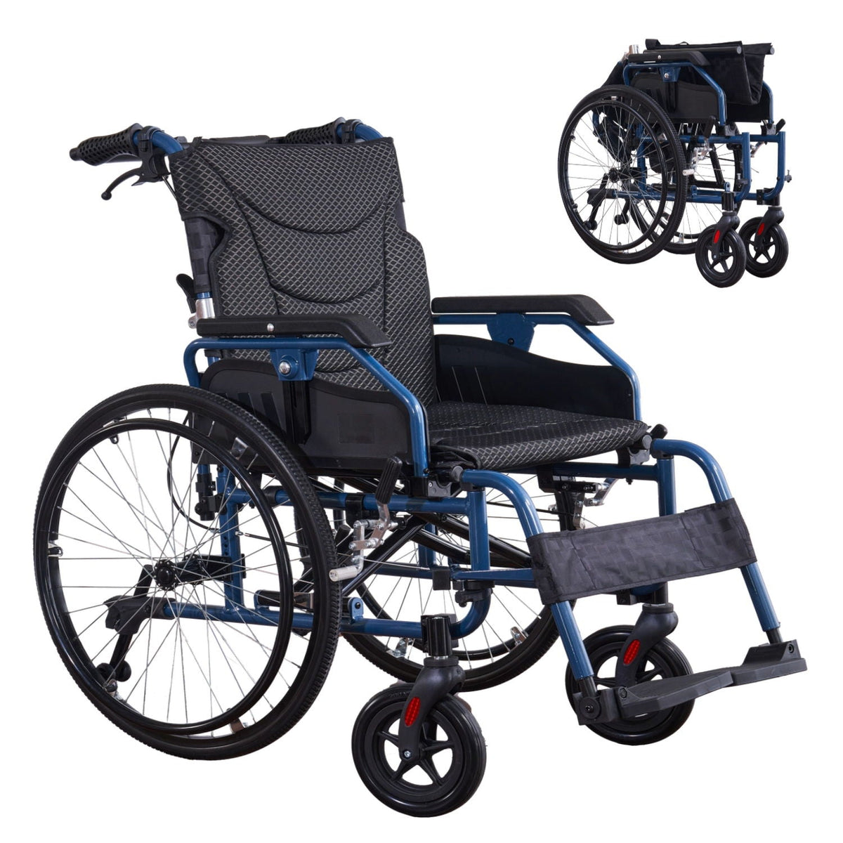 Foldable Lightweight Wheelchair with Adjustable Armrests – Gray or Blue