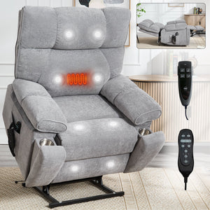 Grey Heat Massage Dual Motor Electric Power Lift Recliner