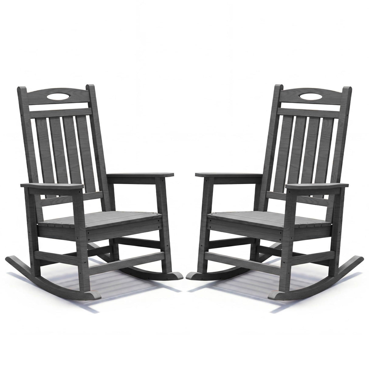Outdoor Rocking Chair Set of 2, HDPE Patio Rocking Chair for Adults, Oversized Outdoor Rocker for Porch Garden Lawn,Grey