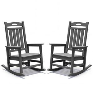Outdoor Rocking Chair Set of 2, HDPE Patio Rocking Chair for Adults, Oversized Outdoor Rocker for Porch Garden Lawn,Grey