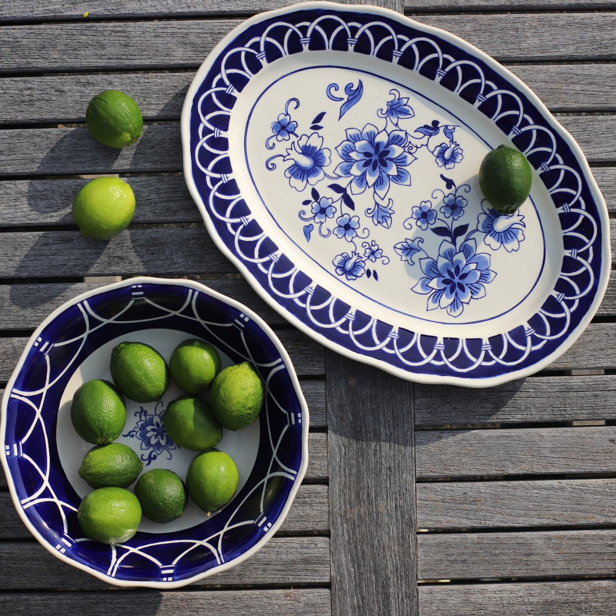Blue Garden Hand-Painted Stoneware Serving Platter