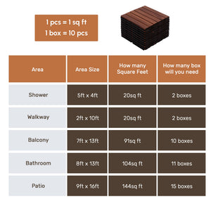 10 PCS Interlocking Acacia Hardwood Deck Tiles