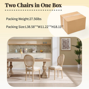 French Country Dining Chairs Set of 2 with Rattan Back - Beige Upholstery