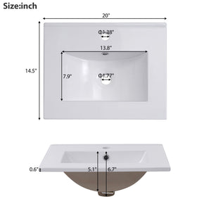 Modern Small Bathroom Vanity Cabinet With Ceramic Basin, Ample Storage, 1 Soft Close Door