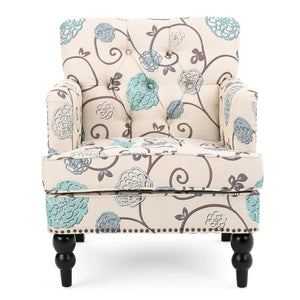 Vitality Club Chair With Button Tufted Diamond Stitching And Turned Legs