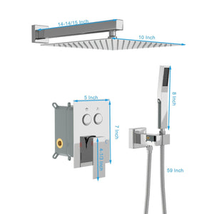 Dual Shower Head System With Square Rain Shower And Rough In Valve