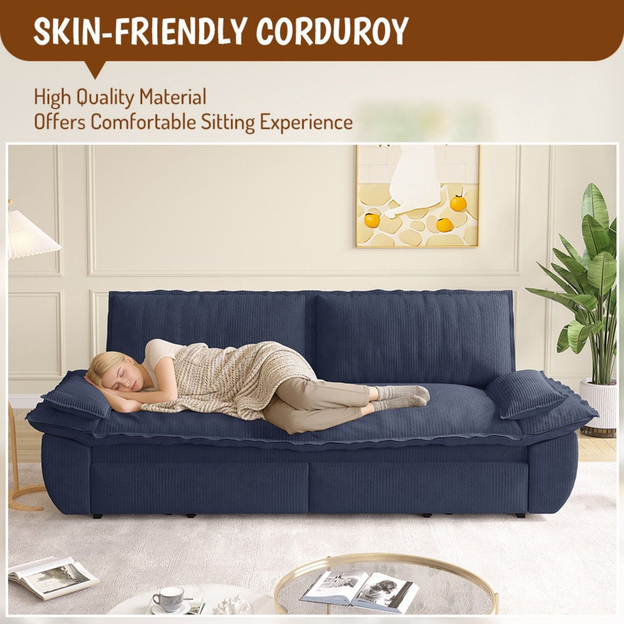 Queen Pull Out 3 In 1 Convertible Sleeper Sofa Bed - Blue