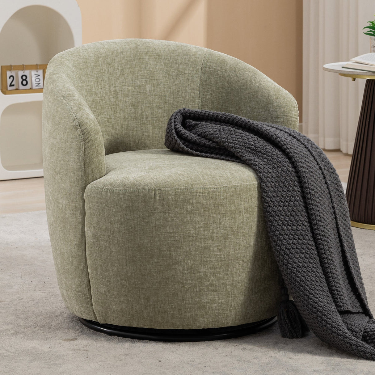 Assortment Upholstered Swivel Barrel Chair with Metal Base