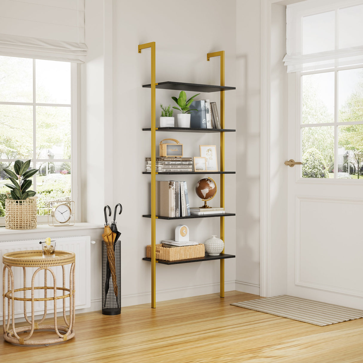 5-Tier Bookshelf Solid Wood Ladder Shelf