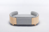 Scandinavian Style Elevated Dog Bed Pet Sofa Velvet Cushion Mid Size Light Grey