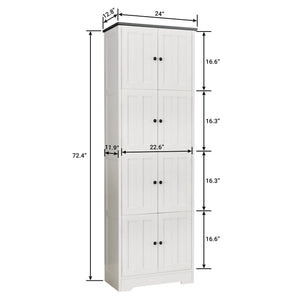 Tall Storage Cabinet With 8 Doors And 4 Shelves, Wall Storage Cabinet For Living Room, Kitchen, Office, Bedroom, Bathroom