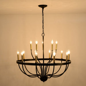15-Light Industrial Iron Candle Chandelier Modern Farmhouse Pendant Light