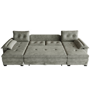 U-Shaped Sleeper Sofa With Pull Out Bed, Removable Armrests & USB Ports For Living Room