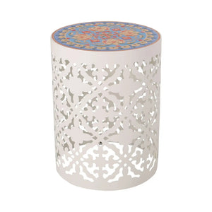 Airy - Outdoor Side Table with Lace Cut Design and Metal Frame
